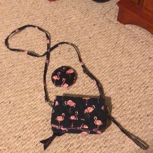 Vera Bradley Flamingo fiesta purse wallet wristlet with mini mirror